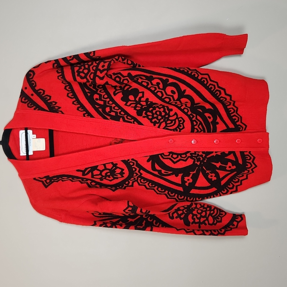 Vintage Adrienne Vittadini Red And Black Lambswool‎ Cardigan Size Small